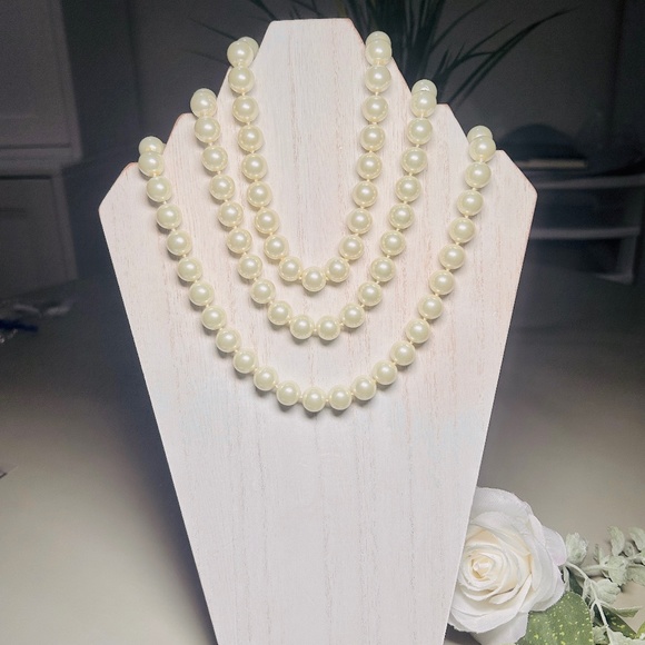 Chico’s Large Glass Pearl Hand Knotted Single Strand Necklace, 68” Long - Picture 1 of 10